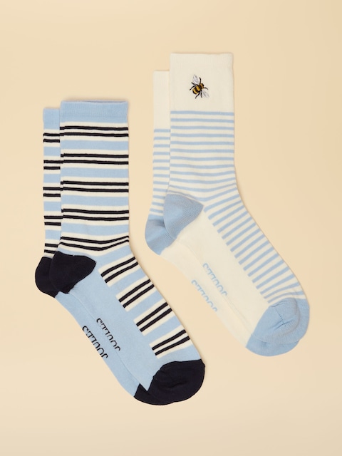 Joules Everyday Blue/Ecru 2 Pack Cotton Blend Socks