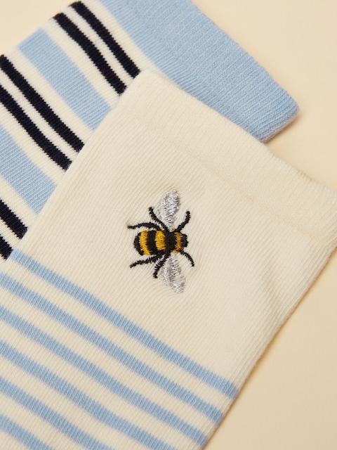 joules Everyday Blue/Ecru 2 Pack Cotton Blend Socks