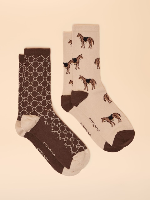 Joules Everyday Brown/Cream 2 Pack Cotton Blend Socks
