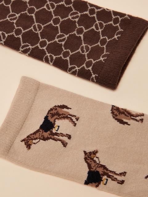 joules Everyday Brown/Cream 2 Pack Cotton Blend Socks