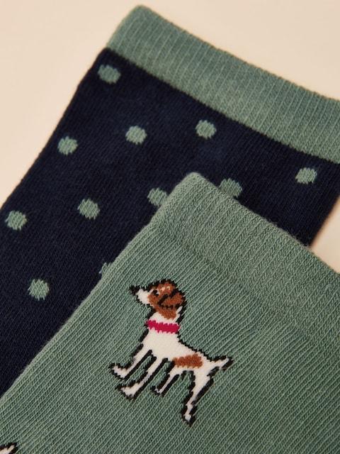 joules Everyday Green/Blue 2 Pack Cotton Blend Socks