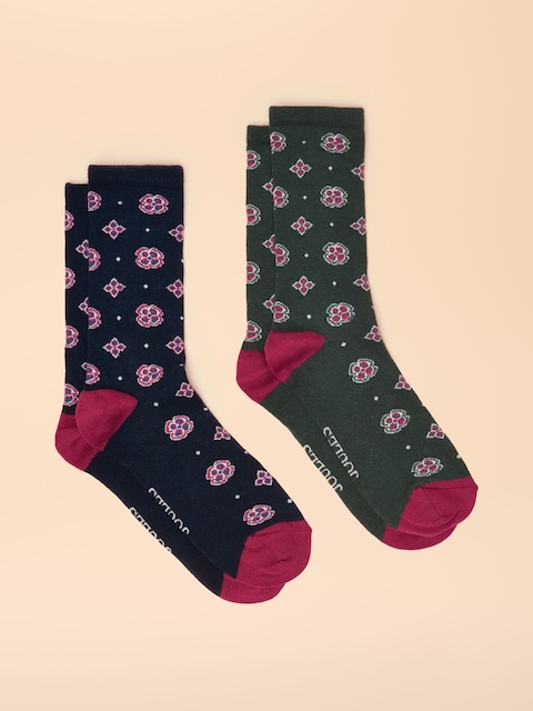Joules Everyday Green/Navy 2 Pack Cotton Blend Socks