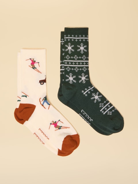 Joules Everyday Green/White 2 Pack Cotton Blend Socks