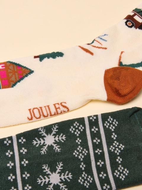 Joules Everyday Green/White 2 Pack Cotton Blend Socks