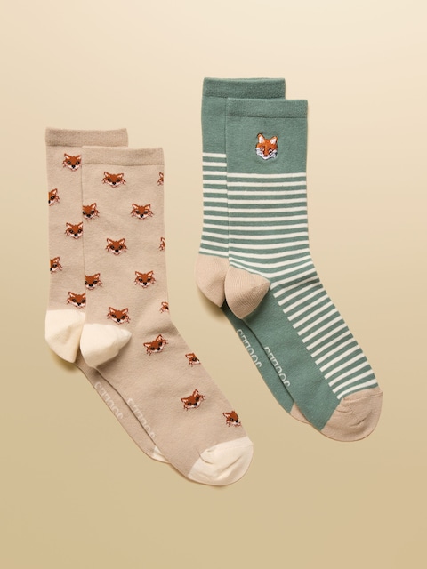 Joules Everyday Khaki/Stone 2 Pack Cotton Blend Socks