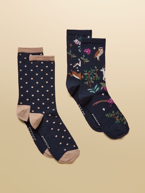 Joules Everyday Multi Navy 2 Pack Cotton Blend Socks