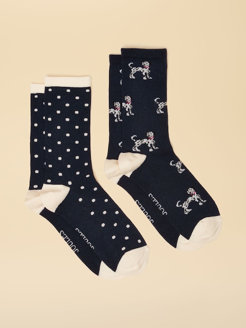 Joules Everyday Navy/Oatmeal 2 Pack Cotton Blend Socks