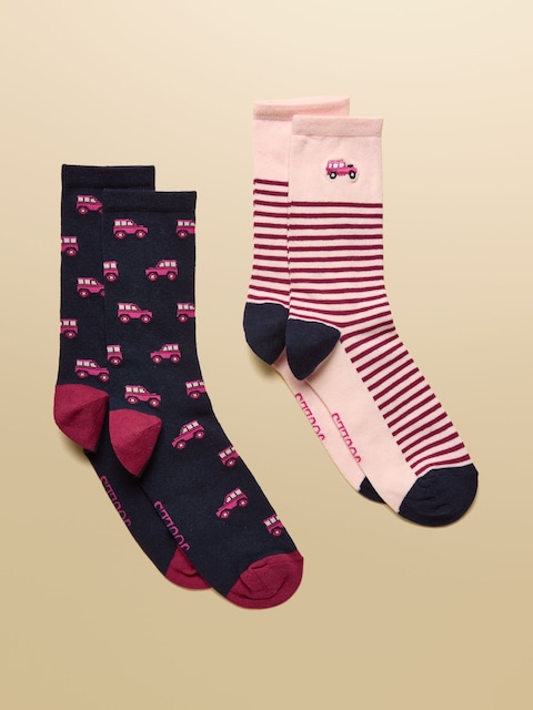 Joules Everyday Navy/Pink 2 Pack Cotton Blend Socks