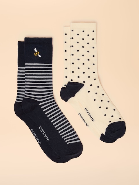 Joules Everyday Navy/white 2 Pack Cotton Blend Socks