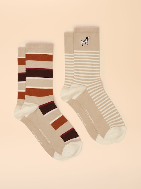 Joules Everyday Orange/Neutral 2 Pack Cotton Blend Socks