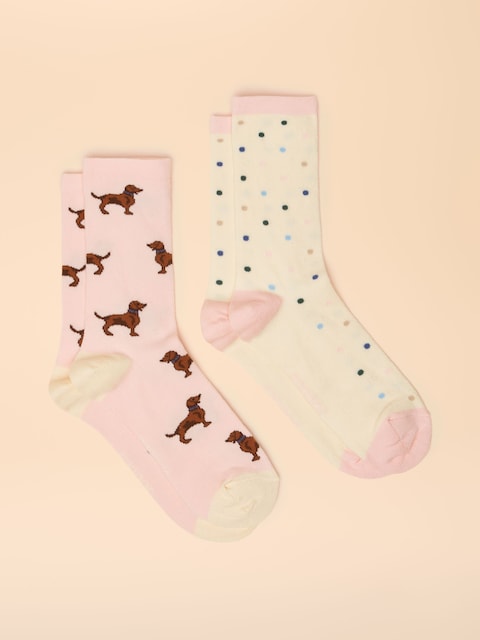 Joules Everyday Pink/Blue 2 Pack Cotton Blend Socks