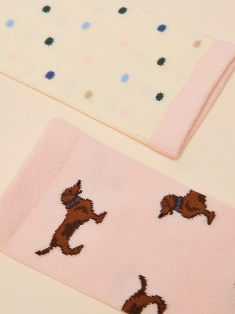 joules Everyday Pink/Blue 2 Pack Cotton Blend Socks