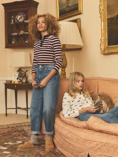 Joules Fairfield Navy/Red Stripe Ribbed Long Sleeve Polo Shirt