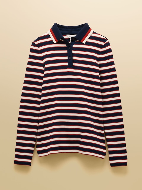 joules Fairfield Navy/Red Stripe Ribbed Long Sleeve Polo Shirt