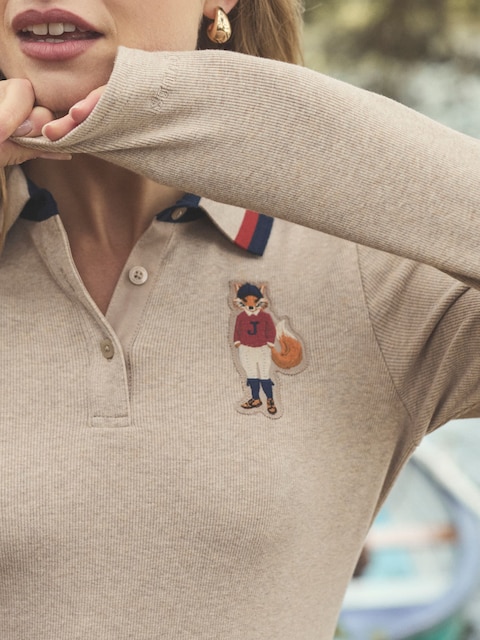 Joules Fairfield Neutral / Jonty Ribbed Long Sleeve Polo Shirt