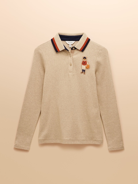 joules Fairfield Neutral / Jonty Ribbed Long Sleeve Polo Shirt