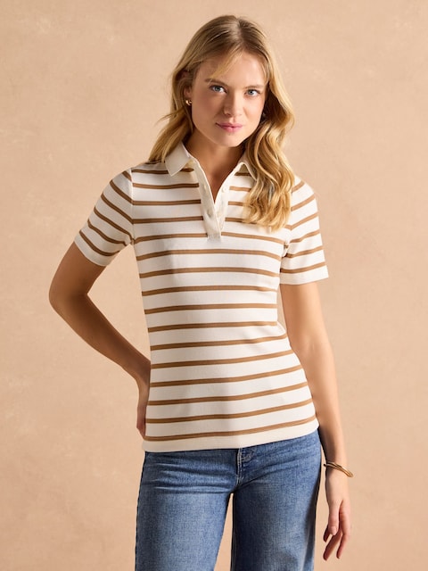 Joules Fairfield Tan Short Sleeve Ribbed Polo Shirt