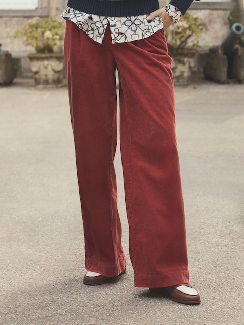 Joules Fernhill Burnt Orange Cord Wide Leg Pleated Trouser