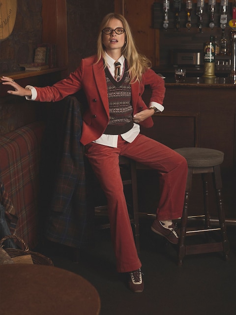 Joules Fernhill Orange Corduroy Double Breasted Blazer