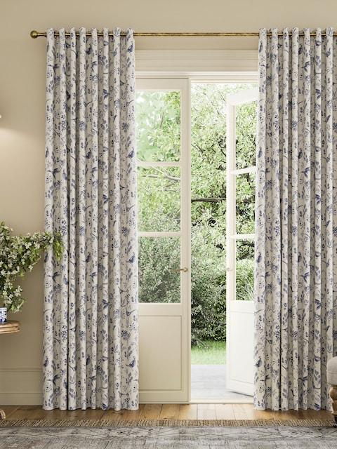 Joules Festival Pheasants Set Of 2 Blue Blackout Eyelet Curtains