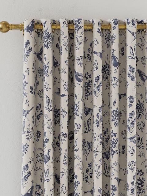 Joules Festival Pheasants Set Of 2 Blue Blackout Eyelet Curtains