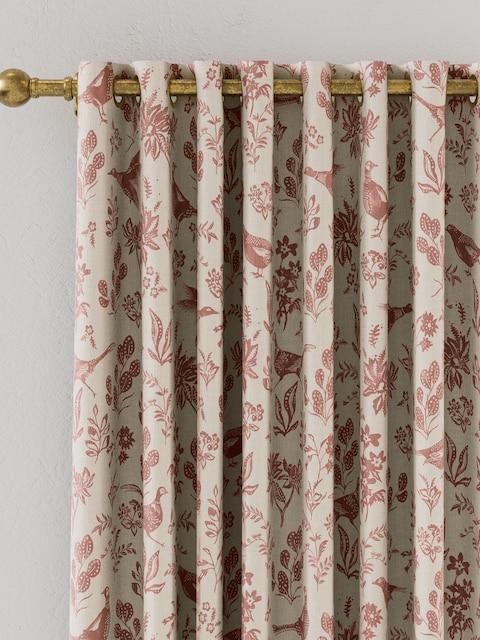 Joules Festival Pheasants Set Of 2 Cream & Pink Blackout Eyelet Curtains