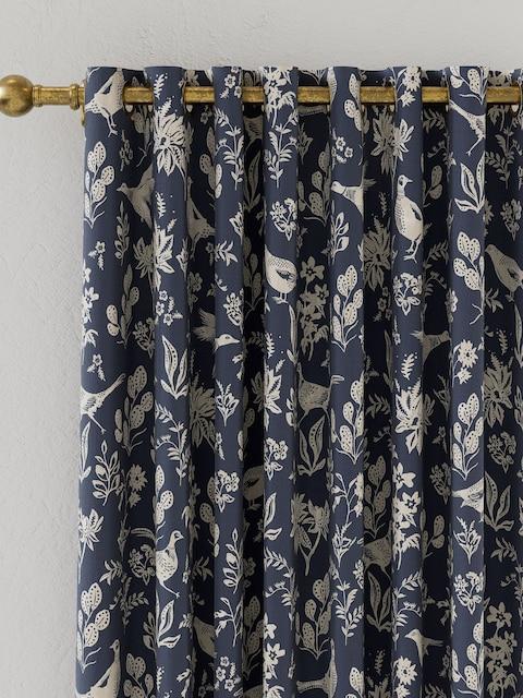 Joules Festival Pheasants Set Of 2 Navy Blue Blackout Eyelet Curtains