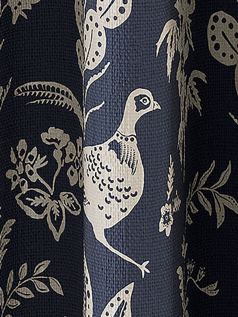 joules Festival Pheasants Set of 2 Navy Blue Blackout Eyelet Curtains