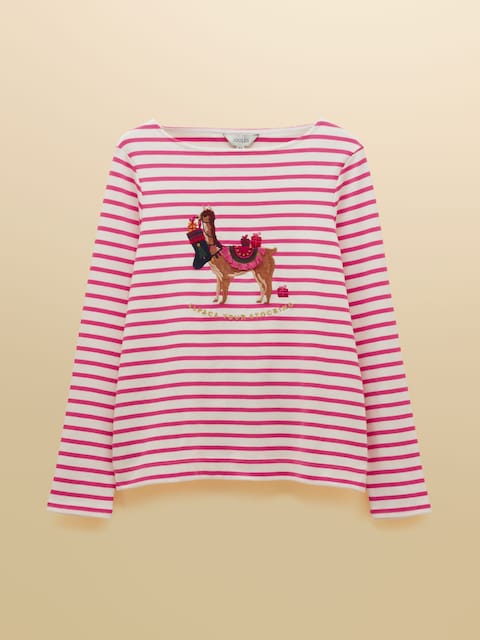 joules Festive Harbour Alpaca Cream/Pink Boat Neck Breton Top
