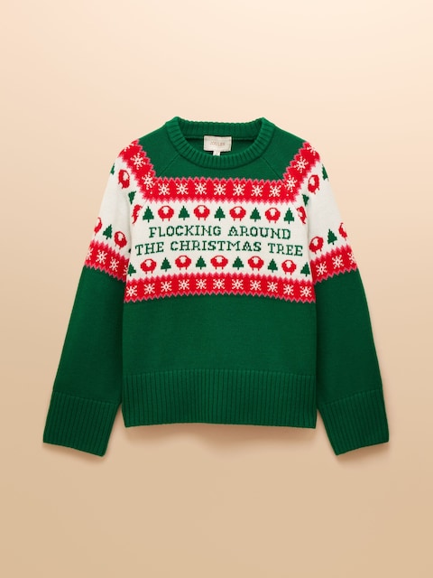joules Flocking Around Green Fairisle Christmas Jumper