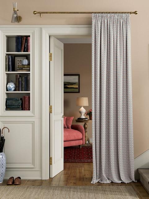 Joules Floral Foulard Set Of 2 Blue & Cream Pencil Pleat Curtains