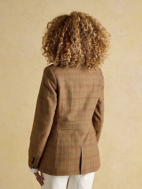 Joules Foxley Brown Check Wool Rich Tweed Suit Blazer