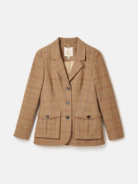 joules Foxley Brown Check Wool Rich Tweed Suit Blazer