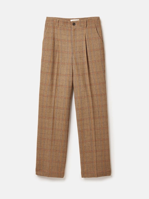 joules Foxley Brown Check Wool Rich Wide Leg Tweed Trousers