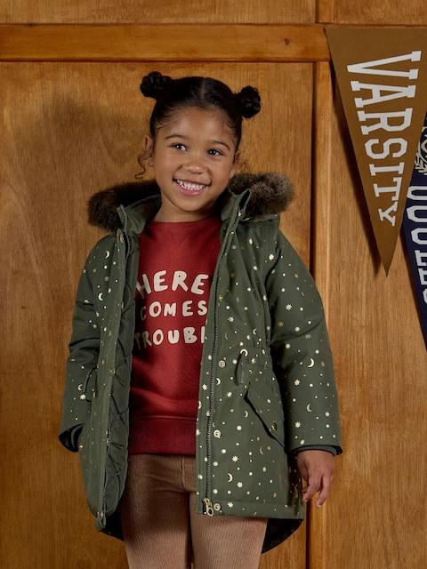 Joules Girls' Alix Khaki Green Waterproof Parka Coat