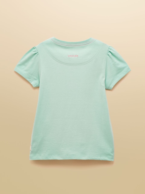 Joules Girls' Astra Aqua Blue Applique Cotton T-Shirt