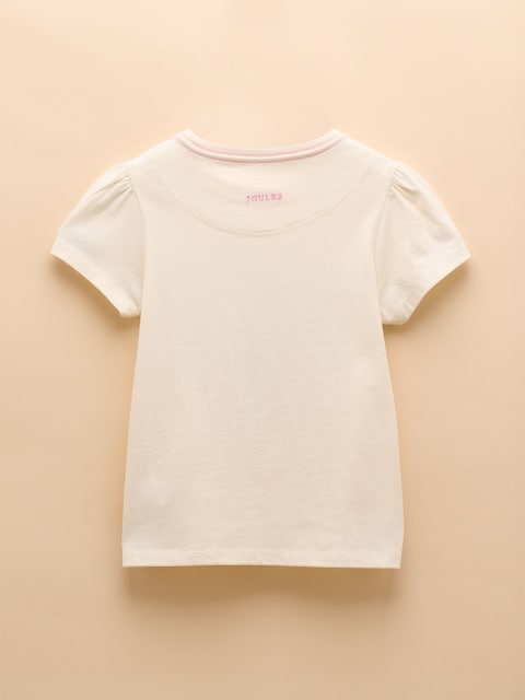 Joules Girls' Astra Cream Seahorse Applique Cotton T-Shirt