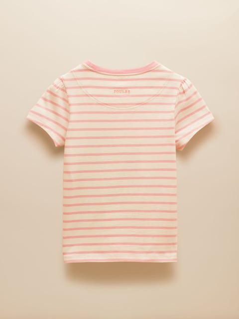 Joules Girls' Astra Pink Stripe Horse Applique Cotton T-Shirt