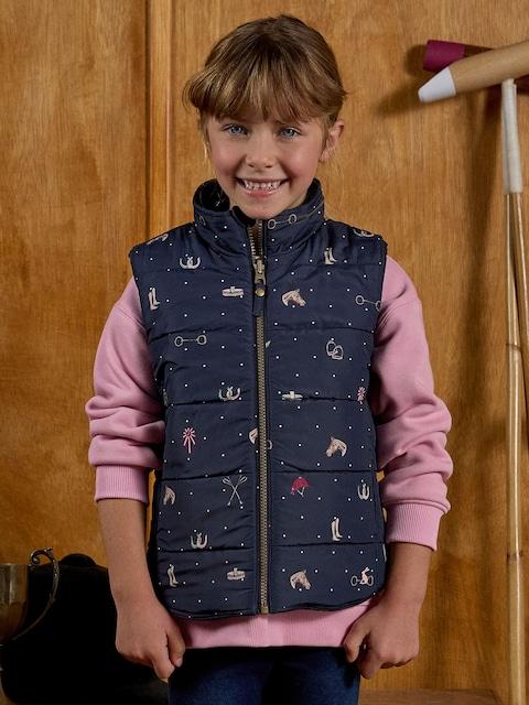 Joules Girls' Atwell Navy Horse Reversible Showerproof Gilet