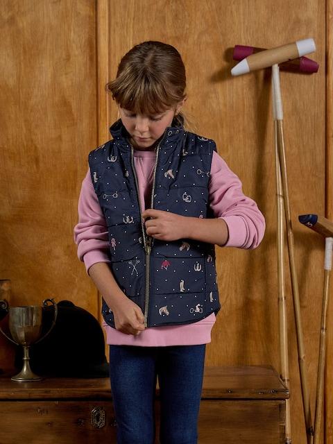 Joules Girls' Atwell Navy Horse Reversible Showerproof Gilet