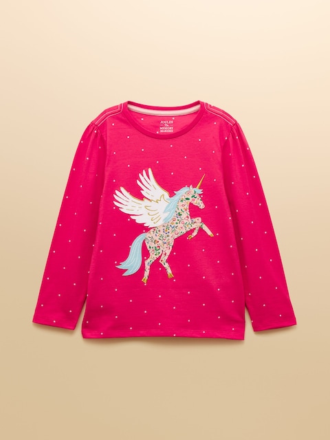 Joules Girls' Ava Bright Pink Applique Long Sleeve Top