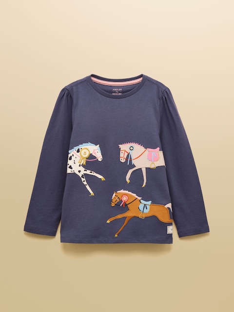 Joules Girls' Ava Navy Blue Applique Long Sleeve Top