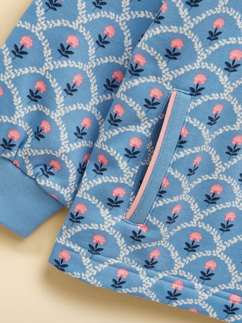 joules Girls' Burnham Blue/Pink Funnel Neck Sweatshirt