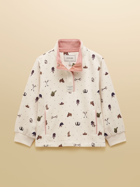 Joules Girls' Burnham Cream Horse Funnel Neck Sweatshirt