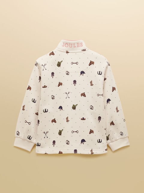 Joules Girls' Burnham Cream Horse Funnel Neck Sweatshirt