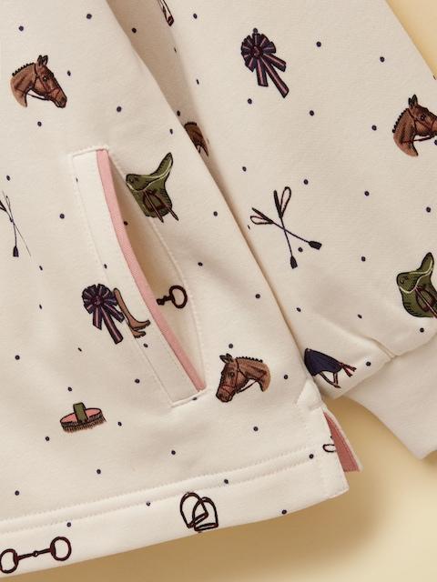joules Girls' Burnham Cream Horse Funnel Neck Sweatshirt