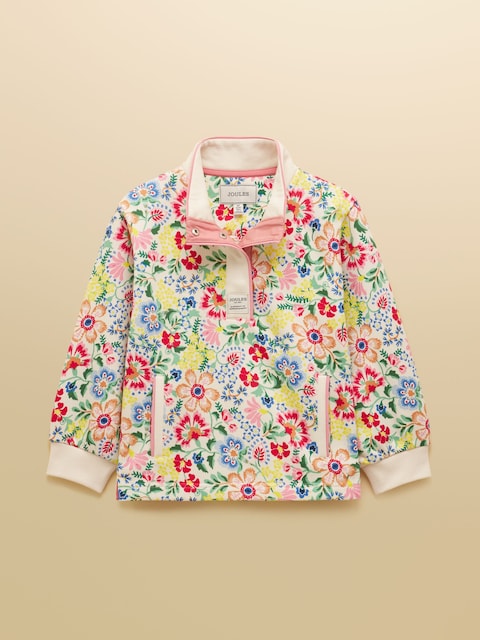 Joules Girls' Burnham Multi Floral Funnel Neck Sweatshirt