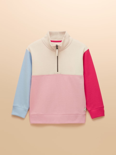 Joules Girls' Elliot Pink Colourblock Colourblock Quarter Zip Sweatshirt