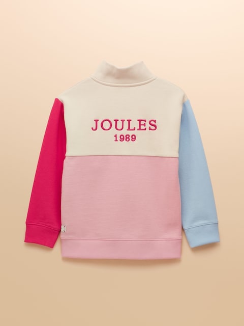 Joules Girls' Elliot Pink Colourblock Colourblock Quarter Zip Sweatshirt
