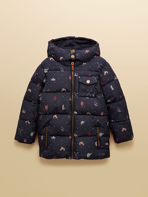 Joules Girls' Emmeline Navy Horse Showerproof Padded Coat